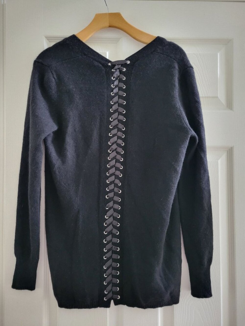 Autumn Cashmere Black Lace Up Open Cardigan size Small Quiet luxury old Money